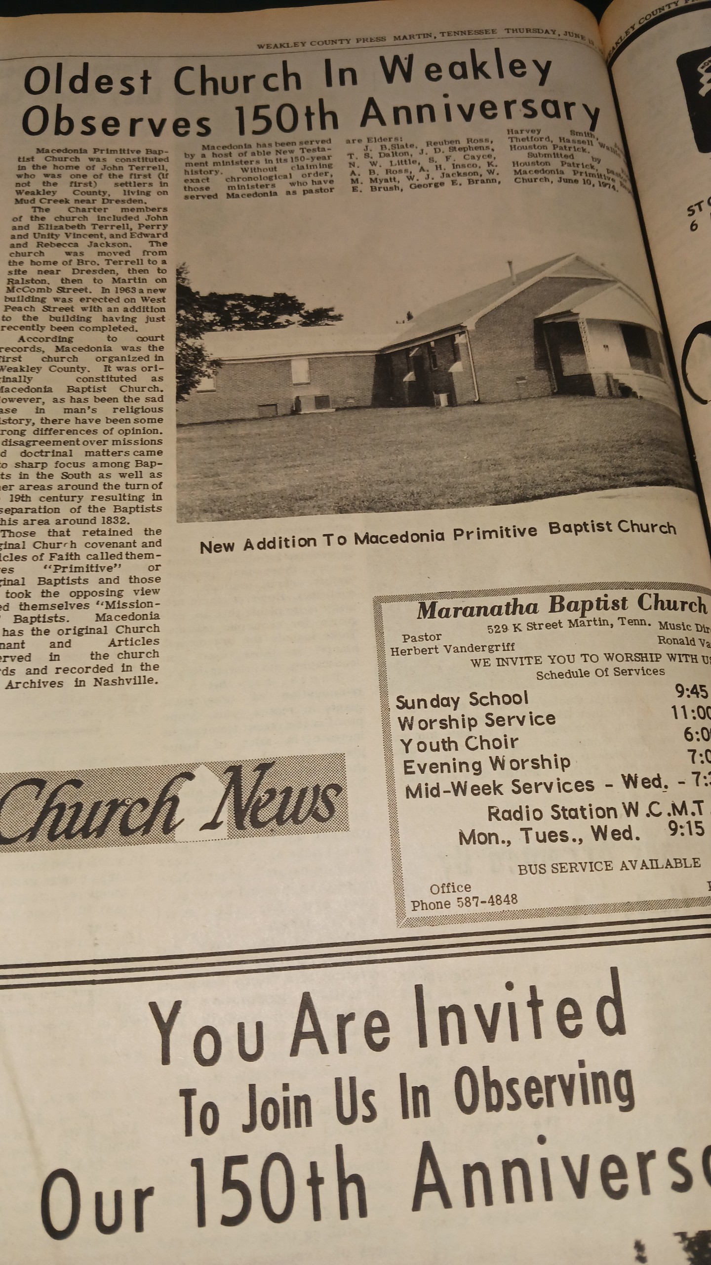 Article from Weakley County Press, June 13, 1974